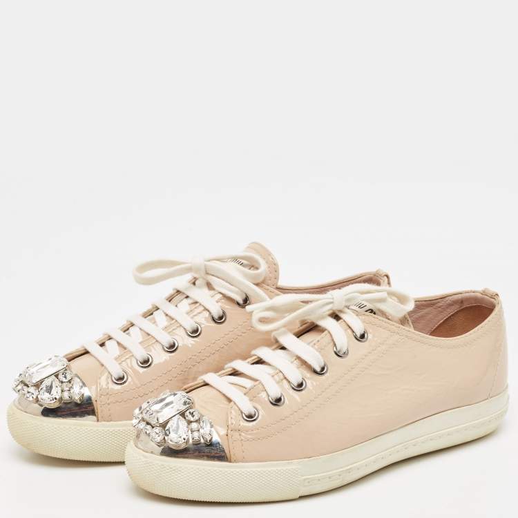 Miu Miu Gold Foil Leather Studded High Top Sneakers Size 40 at 1stDibs