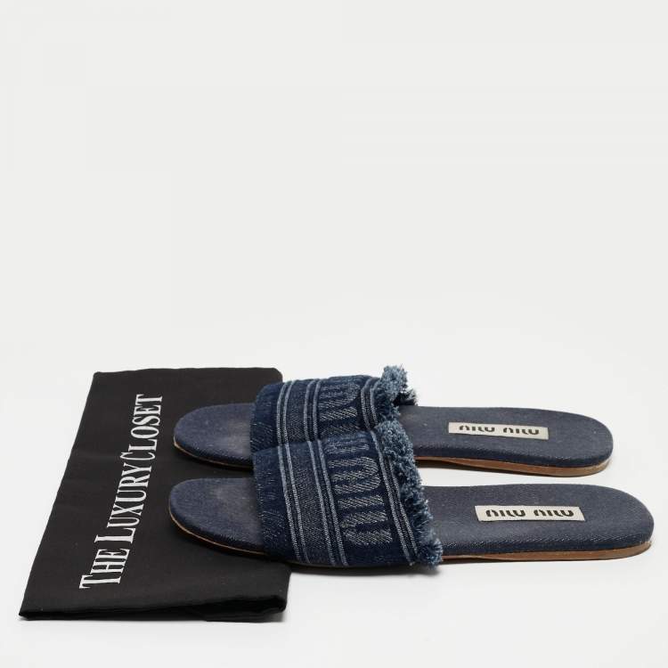 Pre Owned Miu Miu Blue Denim Slide Flats Size 41