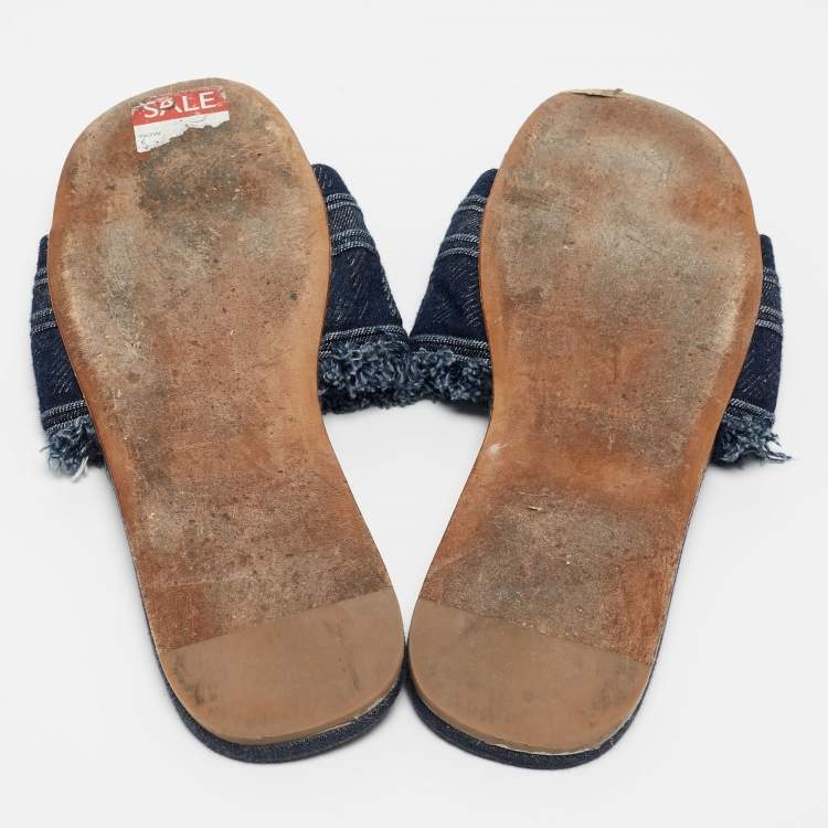 Pre Owned Miu Miu Blue Denim Slide Flats Size 41