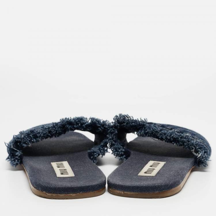 Pre Owned Miu Miu Blue Denim Slide Flats Size 41
