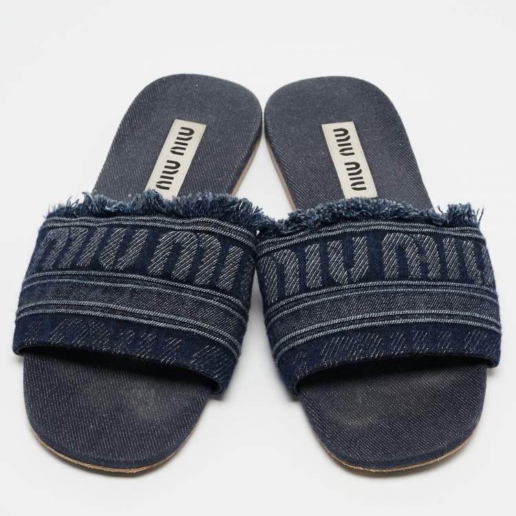 Pre Owned Miu Miu Blue Denim Slide Flats Size 41
