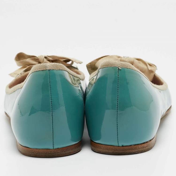Pre Owned Miu Miu Blue Patent Leather Embellished Ballet Flats Size 42