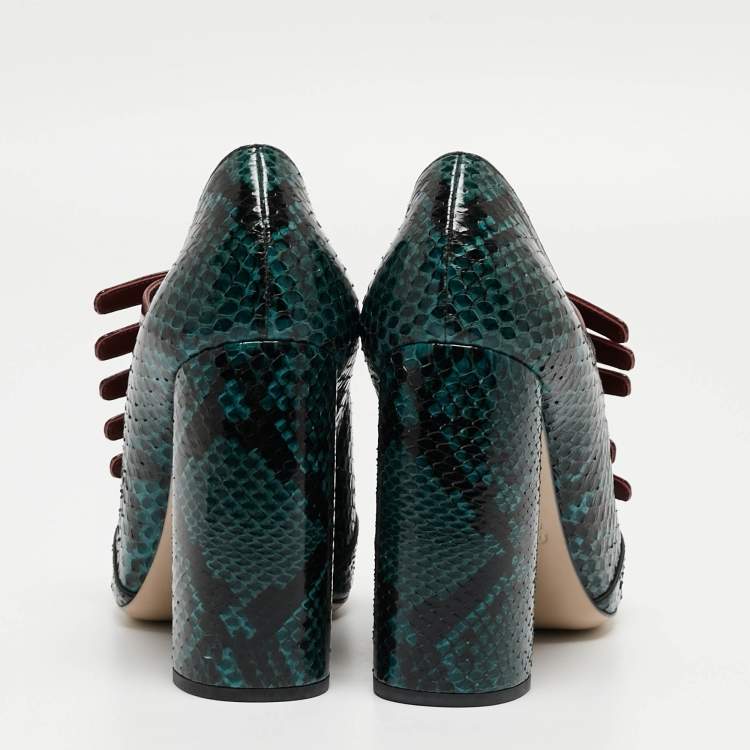 Pre Owned Miu Miu Green Python And Patent Mary Jane Pumps Size 37.5
