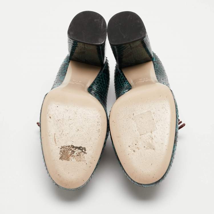 Pre Owned Miu Miu Green Python And Patent Mary Jane Pumps Size 37.5