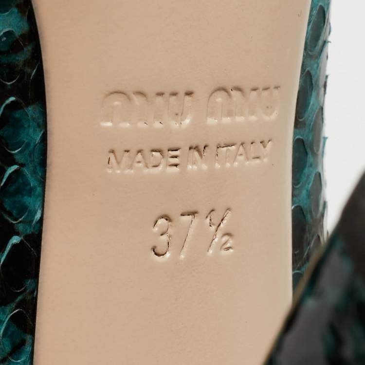 Pre Owned Miu Miu Green Python And Patent Mary Jane Pumps Size 37.5
