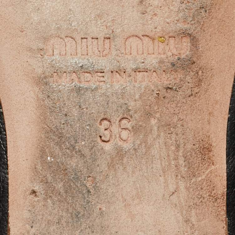 Pre Owned Miu Miu Black Leather Crystal Embellished Pointed Toe Ballet Flats Size 36