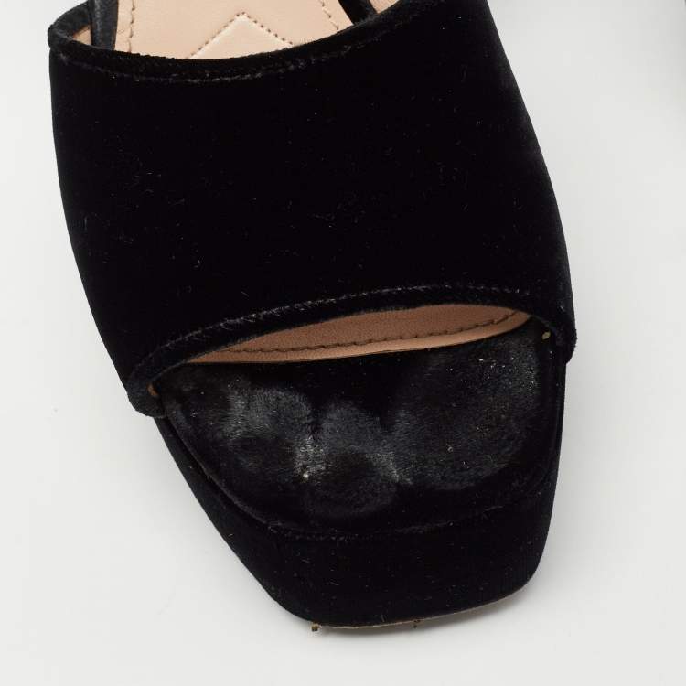 Pre Owned Miu Miu Black Suede Crystal Embellished Heel Ankle Strap Platform Sandals Size 39