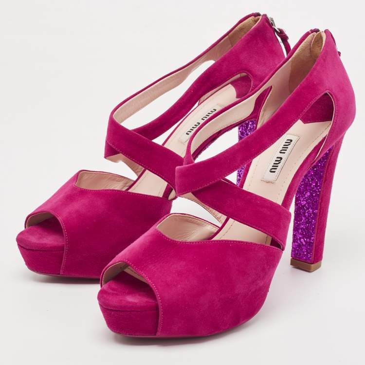 Pre Owned Miu Miu Pink Suede Platform Ankle-Strap Sandals Size 39