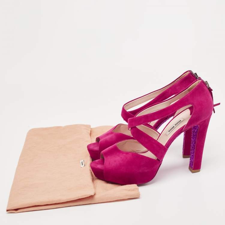 Pre Owned Miu Miu Pink Suede Platform Ankle-Strap Sandals Size 39