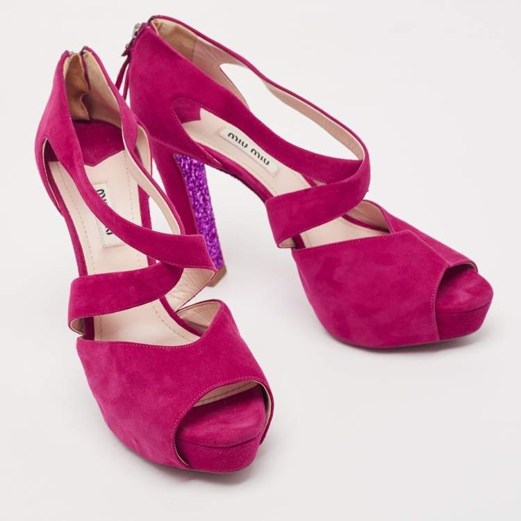 Pre Owned Miu Miu Pink Suede Platform Ankle-Strap Sandals Size 39