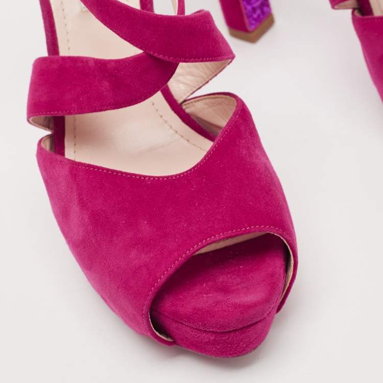 Pre Owned Miu Miu Pink Suede Platform Ankle-Strap Sandals Size 39