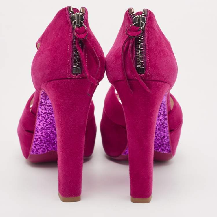 Pre Owned Miu Miu Pink Suede Platform Ankle-Strap Sandals Size 39