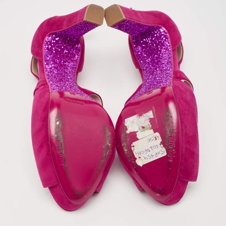Pre Owned Miu Miu Pink Suede Platform Ankle-Strap Sandals Size 39