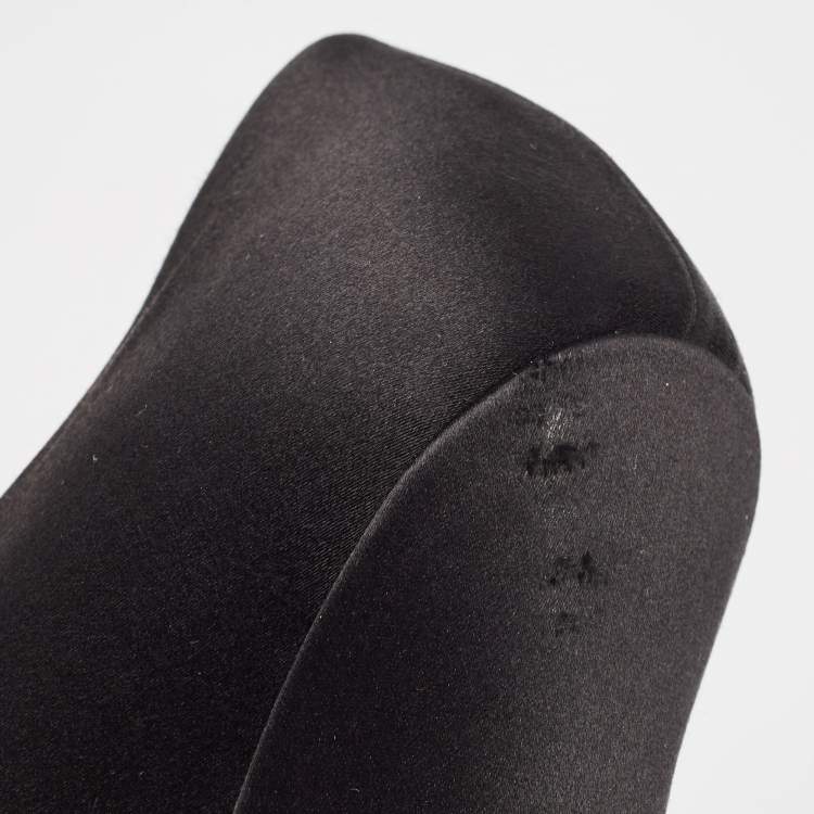 Pre Owned Miu Miu Black Satin Ankle Wrap Pumps Size 38.5