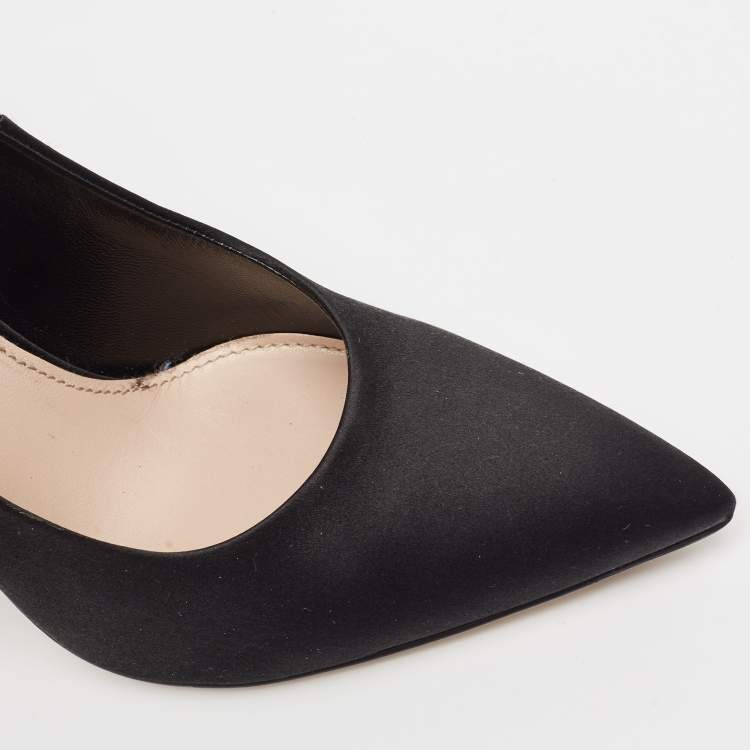 Pre Owned Miu Miu Black Satin Ankle Wrap Pumps Size 38.5
