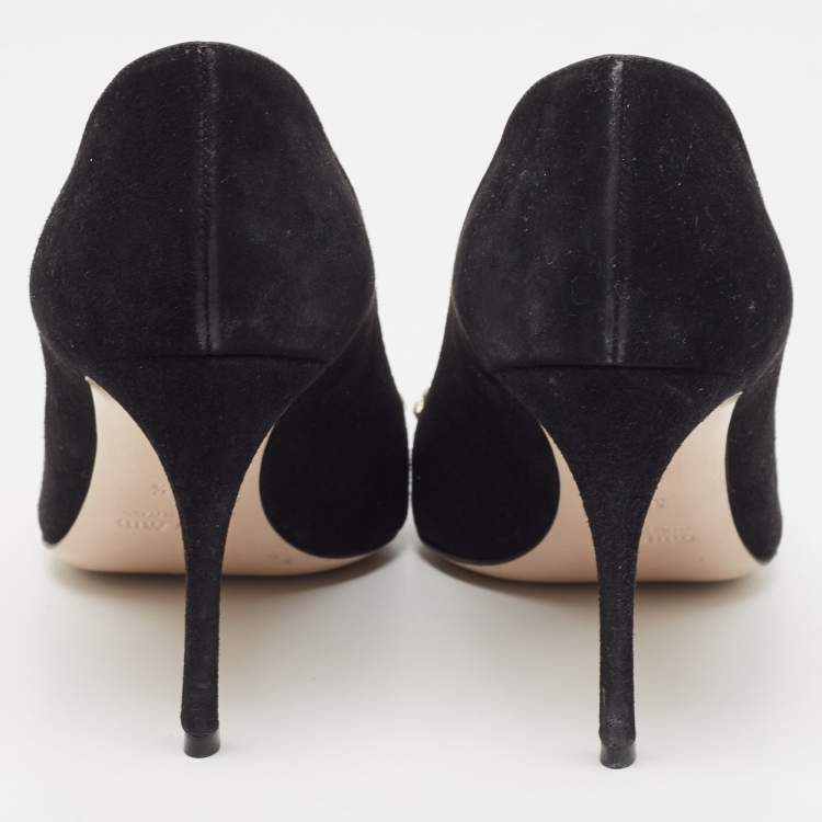 Pre Owned Miu Miu Black Suede and PVC Crystal Embellished Pointed Toe Pumps Size 38.5