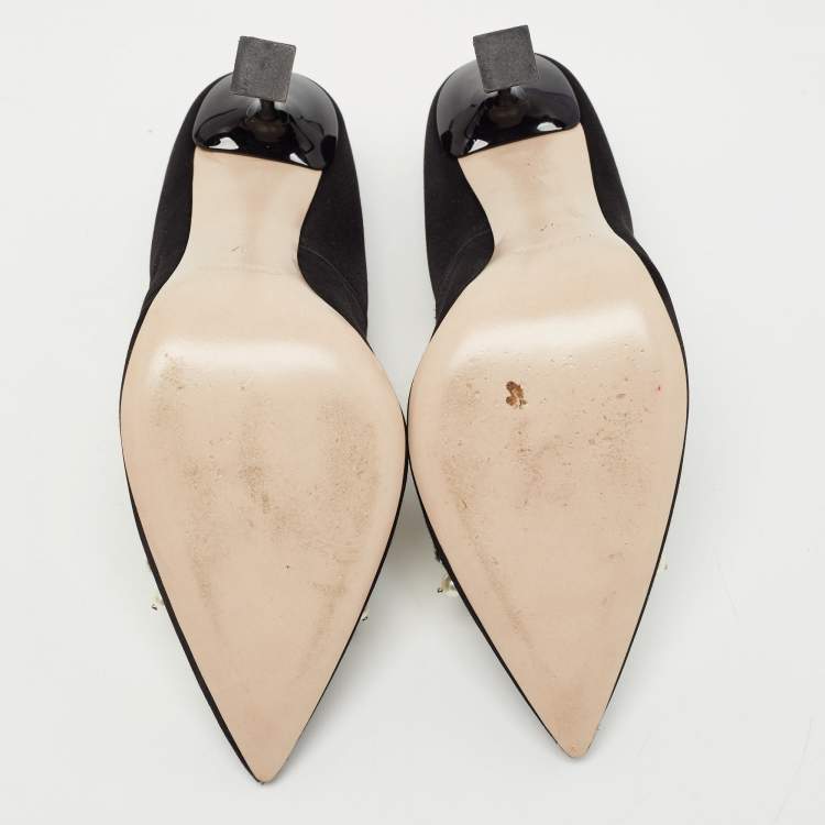 Pre Owned Miu Miu Black Satin Crystal Embellished Pumps Size 37