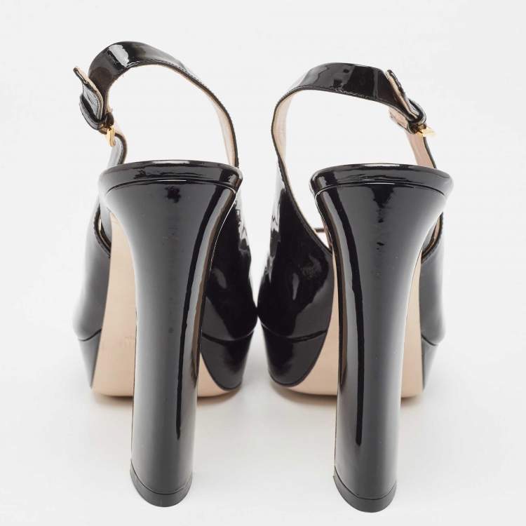 Pre Owned Miu Miu Black Patent Leather Open Toe Platform Slingback Pumps Size 39