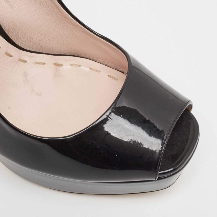 Pre Owned Miu Miu Black Patent Leather Open Toe Platform Slingback Pumps Size 39