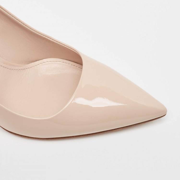 Pre Owned Miu Miu Beige Patent Leather Crystal Embellished Pointed Toe Pumps Size 37
