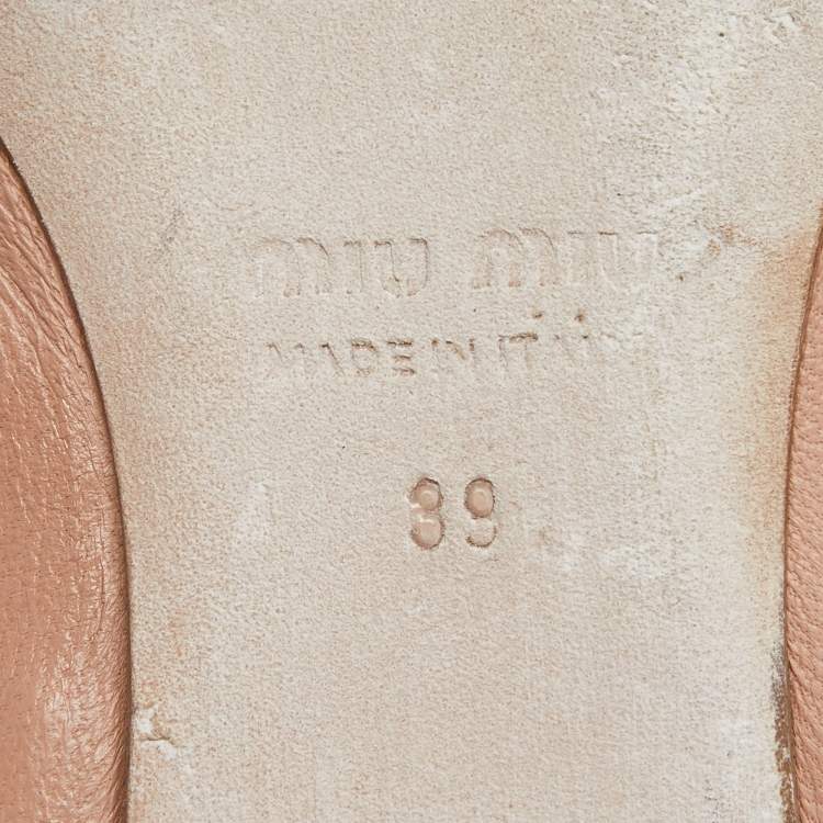 Pre Owned Miu Miu Beige Leather Crystal Embellished Smoking Slippers  Size 39
