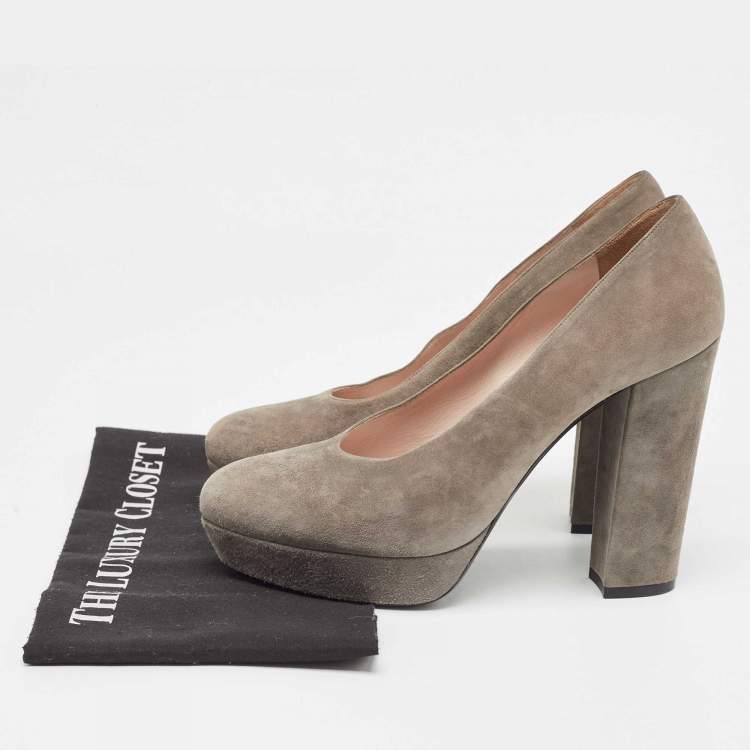 Pre Owned Miu Miu Grey Suede Platform Pumps Size 40