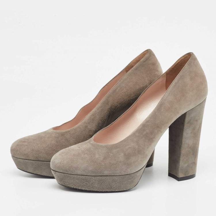 Pre Owned Miu Miu Grey Suede Platform Pumps Size 40
