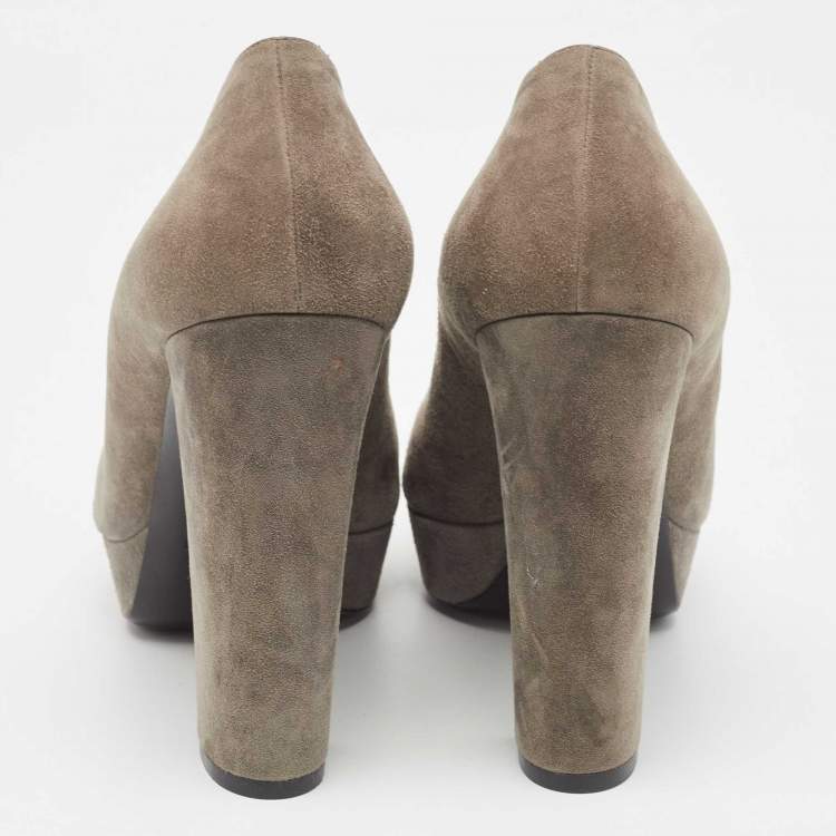 Pre Owned Miu Miu Grey Suede Platform Pumps Size 40