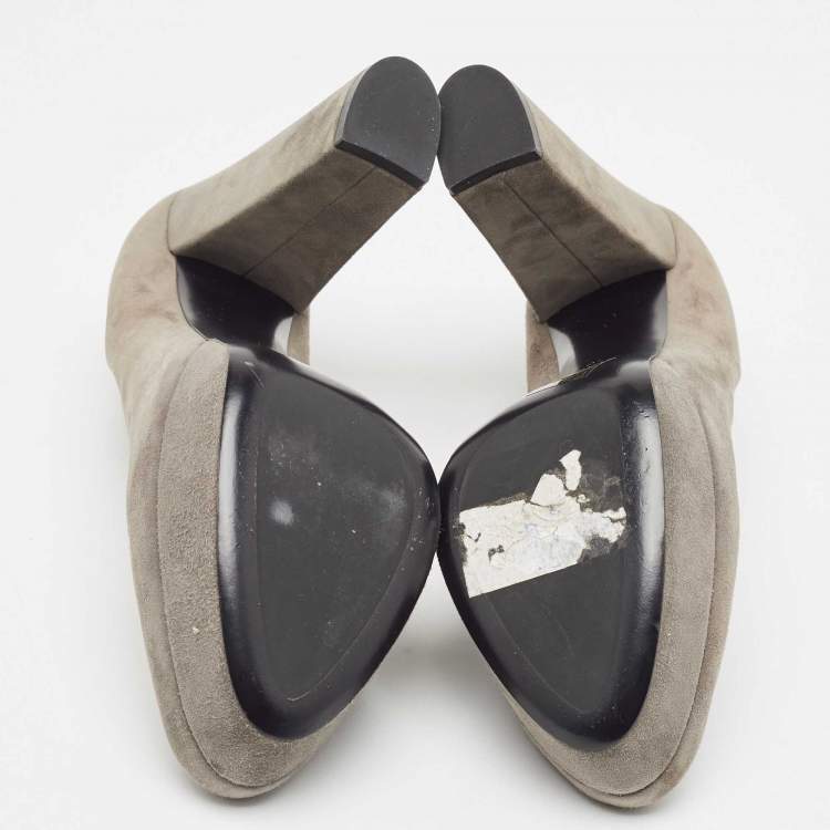 Pre Owned Miu Miu Grey Suede Platform Pumps Size 40