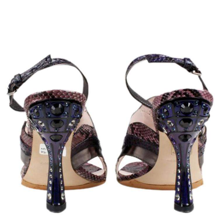 مملوكة مسبقًا Miu Miu Multicolor Jeweled Python Slingback Sandals Size 36