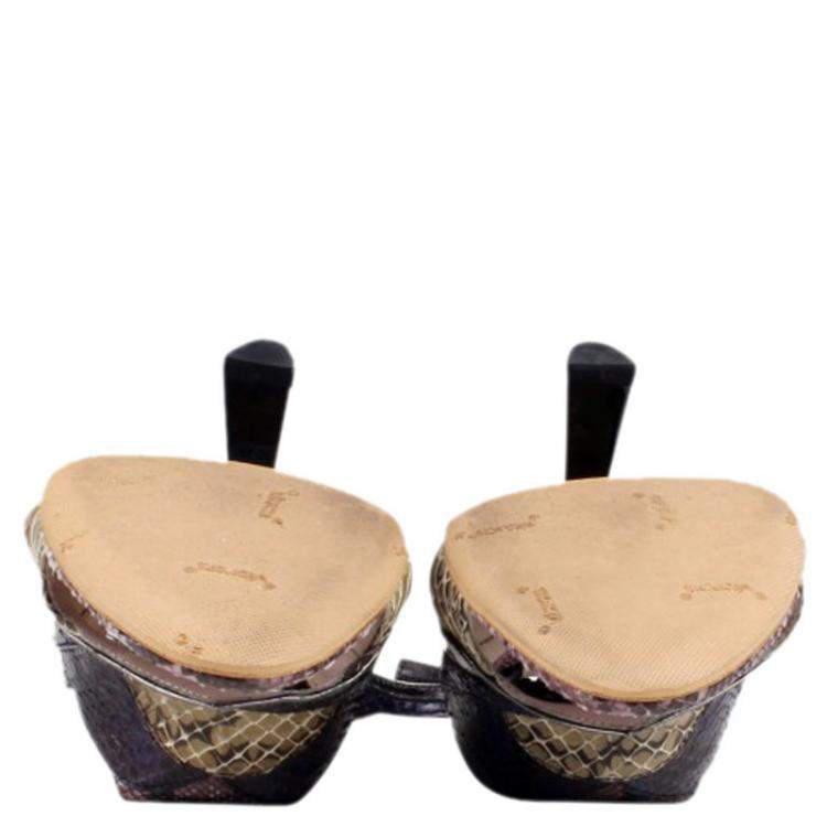 مملوكة مسبقًا Miu Miu Multicolor Jeweled Python Slingback Sandals Size 36