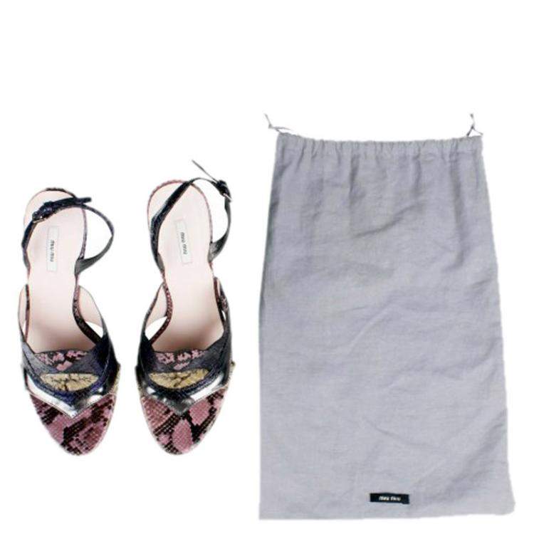 مملوكة مسبقًا Miu Miu Multicolor Jeweled Python Slingback Sandals Size 36