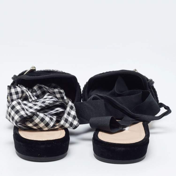 Pre Owned Miu Miu Black Velvet and Leather Strappy Flat Mules Size 42