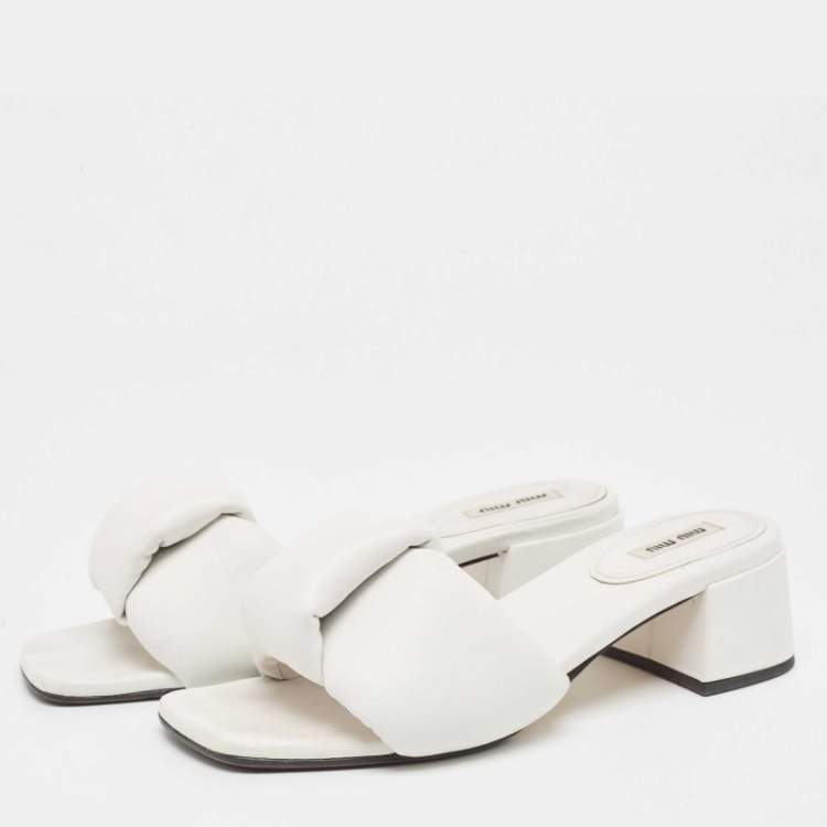 Pre Owned Miu Miu White Leather  Slide Sandals Size 39.5