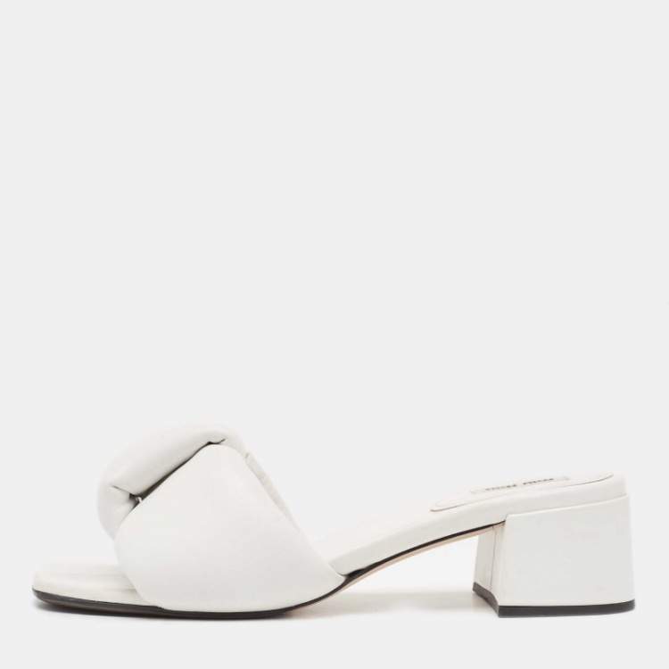 Pre Owned Miu Miu White Leather  Slide Sandals Size 39.5