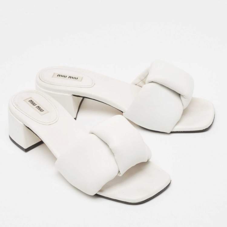 Pre Owned Miu Miu White Leather  Slide Sandals Size 39.5