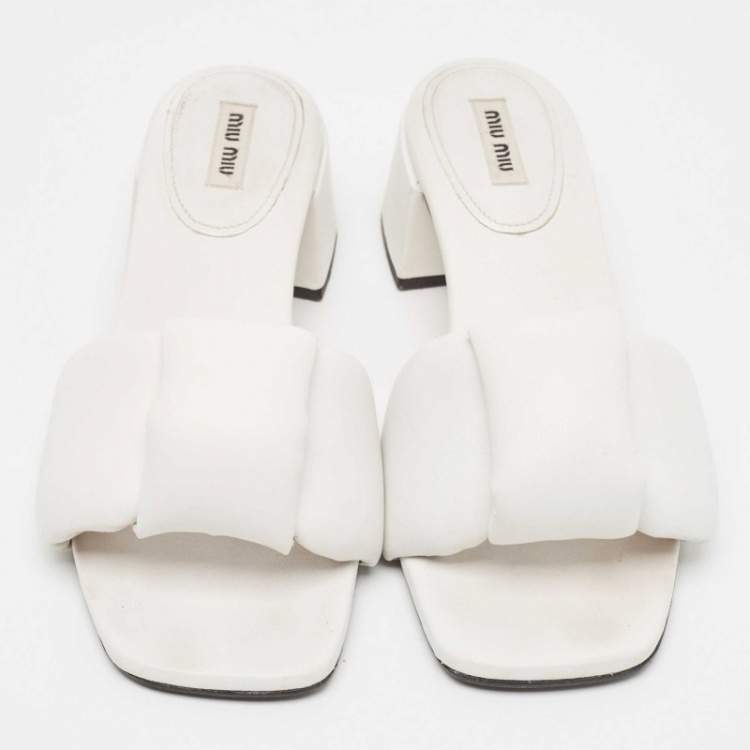 Pre Owned Miu Miu White Leather  Slide Sandals Size 39.5