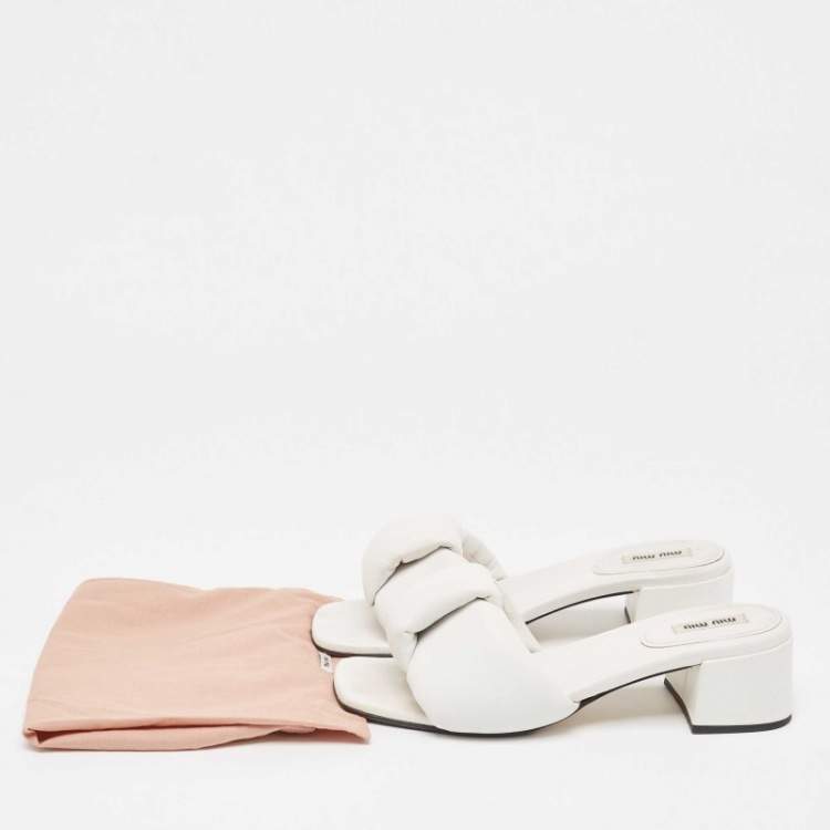 Pre Owned Miu Miu White Leather  Slide Sandals Size 39.5