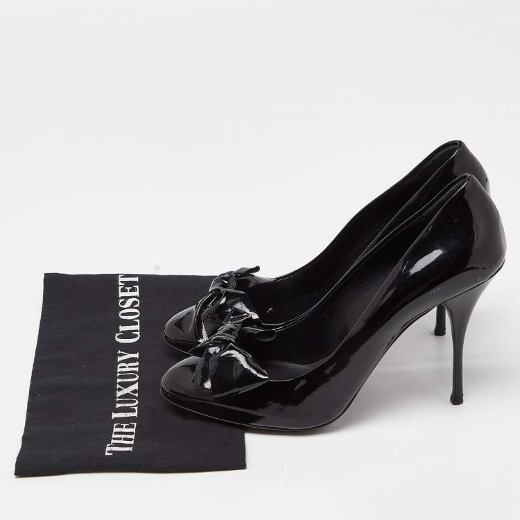 Pre Owned Miu Miu Black Patent Leather Bow Pumps Size 40.5