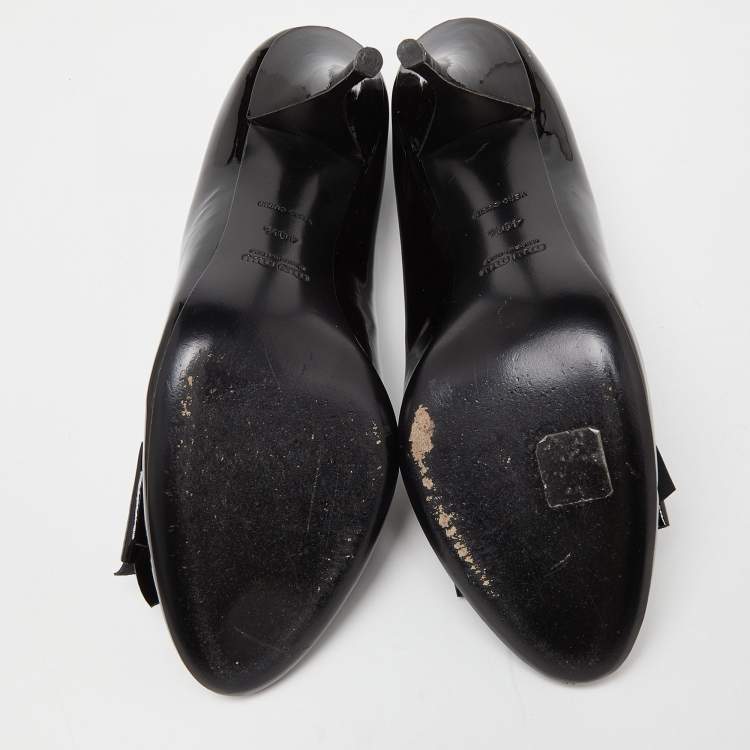 Pre Owned Miu Miu Black Patent Leather Bow Pumps Size 40.5