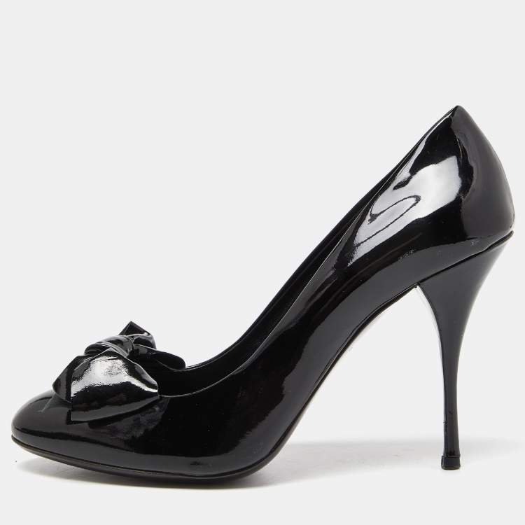 Pre Owned Miu Miu Black Patent Leather Bow Pumps Size 40.5