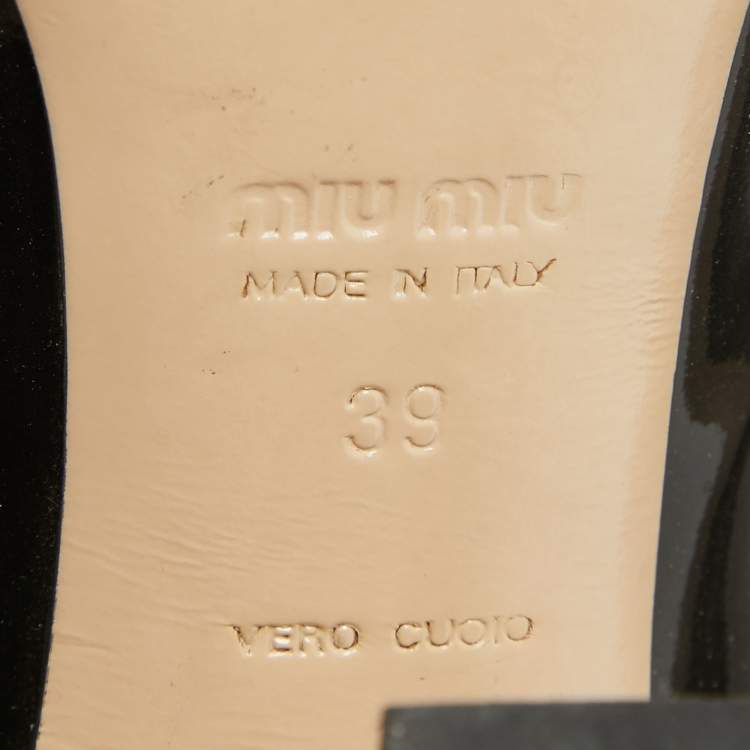 Pre Owned Miu Miu Black Patent Leather Bow Square Toe Pumps Size 39