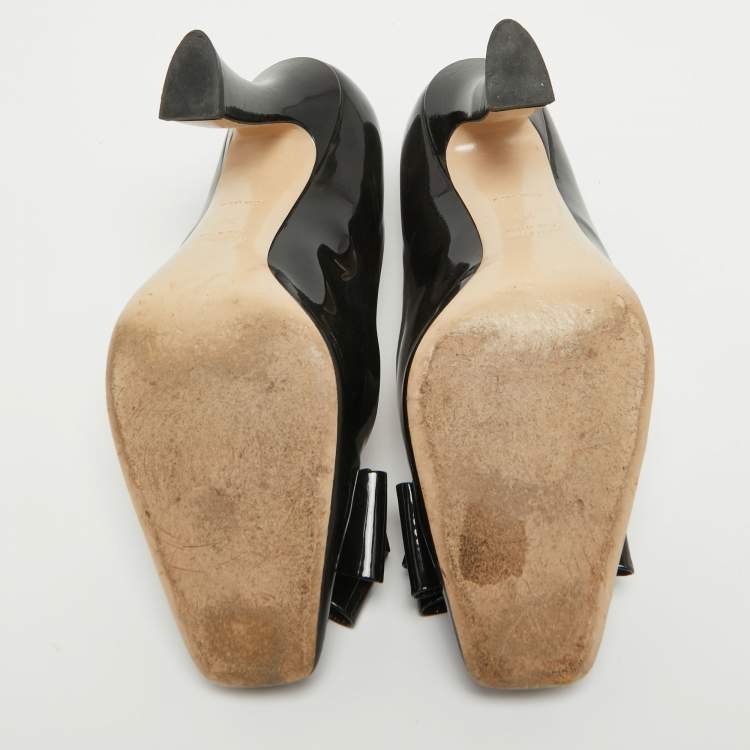 Pre Owned Miu Miu Black Patent Leather Bow Square Toe Pumps Size 39