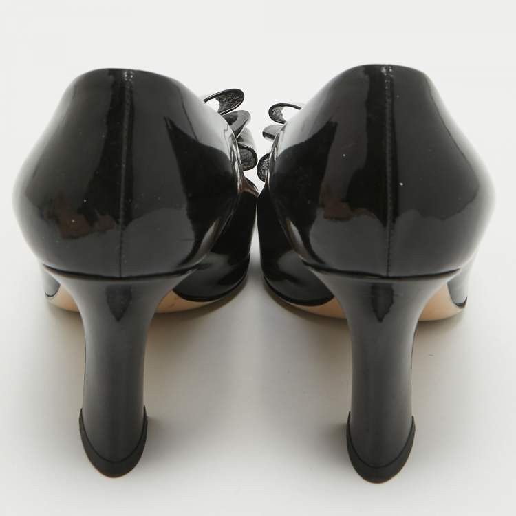 Pre Owned Miu Miu Black Patent Leather Bow Square Toe Pumps Size 39