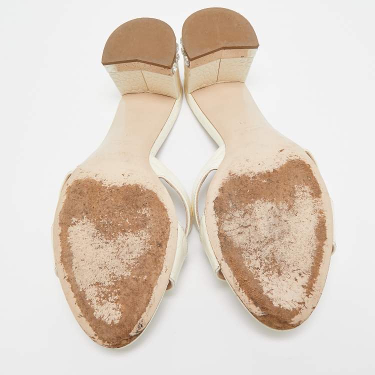 Pre Owned Miu Miu Off White Croc Embossed Leather Slide Sandals Size 41