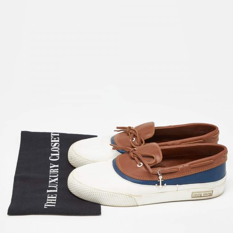 Pre Owned Miu Miu Tri Color Leather Slip On Sneakers Size 39.5