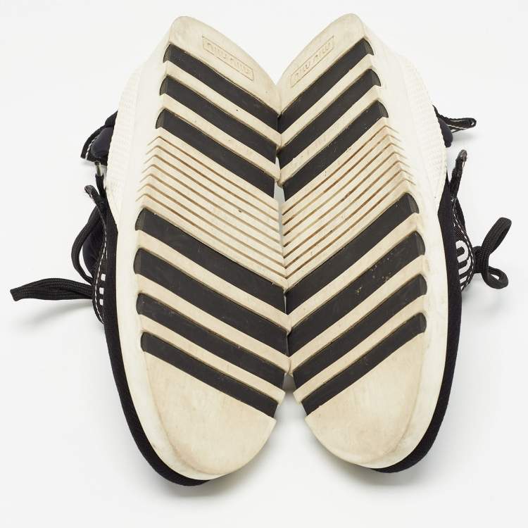 Pre Owned Miu Miu Black Knit Fabric Lace Up Sneakers Size 38