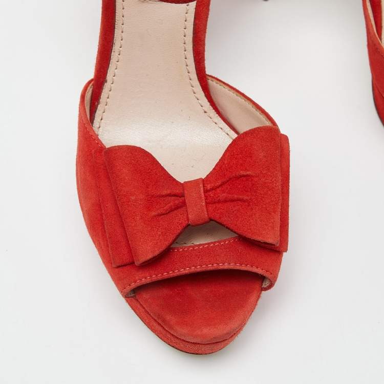 Pre Owned Miu Miu Orange Suede Platform Ankle-Strap Sandals Size 36.5