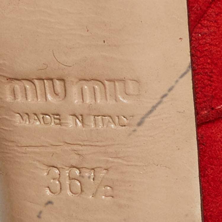 Pre Owned Miu Miu Orange Suede Platform Ankle-Strap Sandals Size 36.5