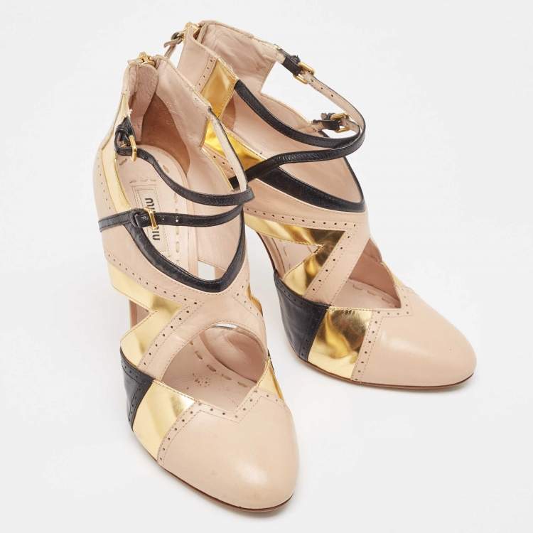 Pre Owned Miu Miu Tricolor Leather Cut Out Pumps Size 38.5